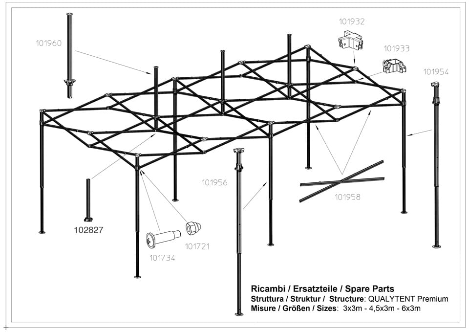 Ricambi, Struttura, Qualytent Premium, 3x3m, 4,5x3m, 6x3m