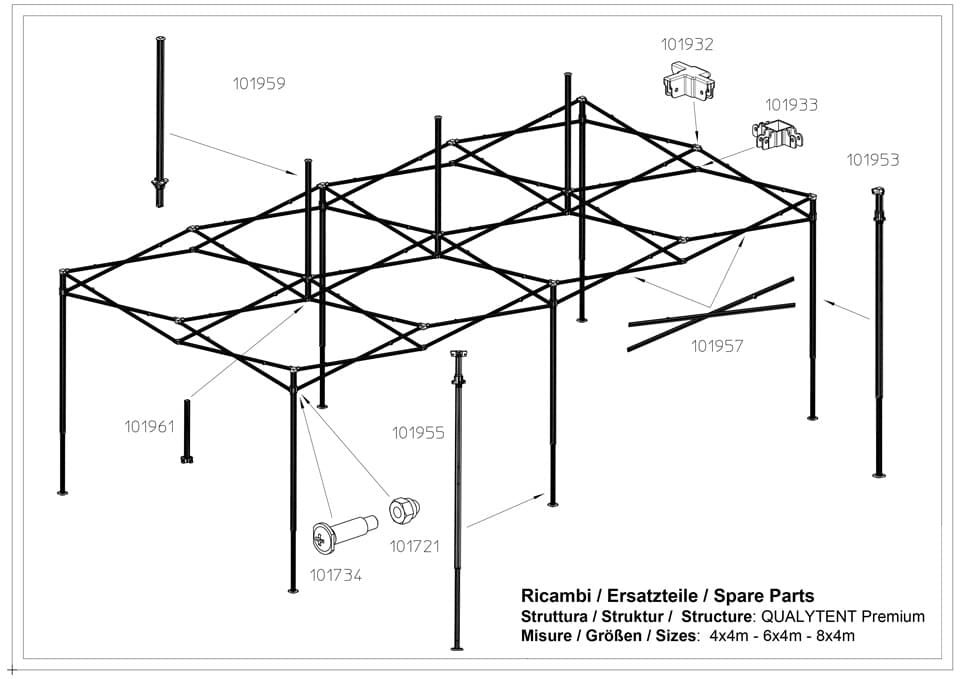 Ricambi, Struttura, Qualytent Premium, 4x4m, 6x4m, 8x4m